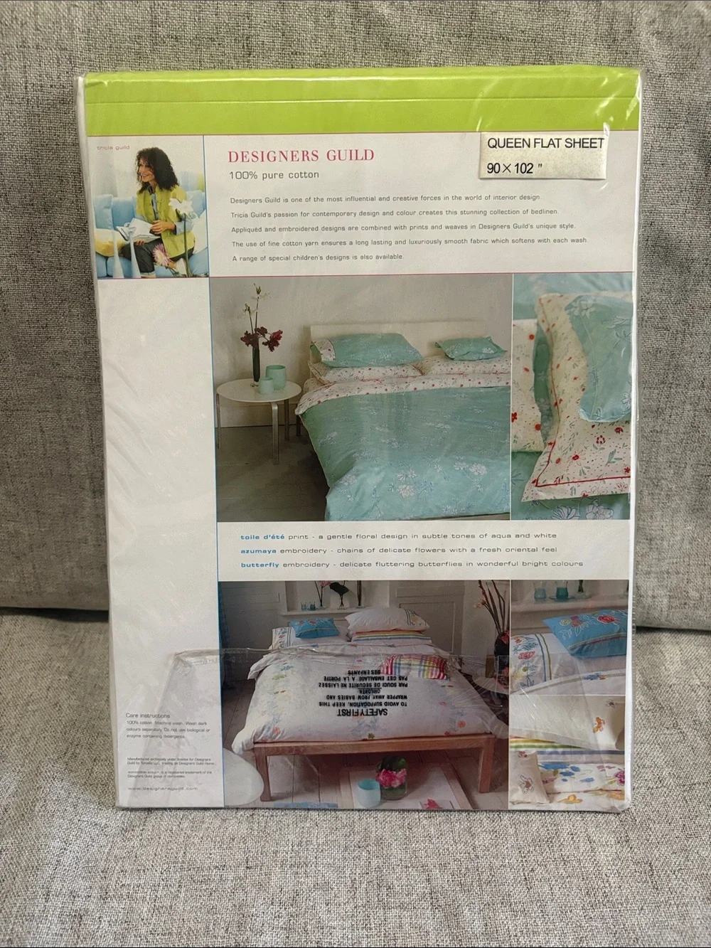 Designers Guild Azumaya Floral Embriodery 100% Cotton Flat Sheet NWOT